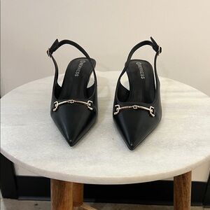 Elegant Black Slingback Heels with Gold Details